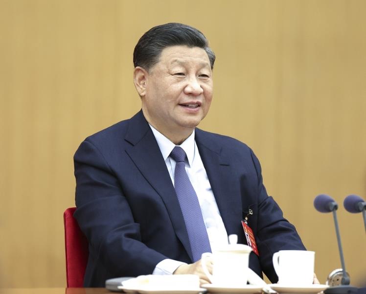 10月17日，习近平同道参与党的二十大广西代表团会商。。。新华社记者 鞠鹏 摄